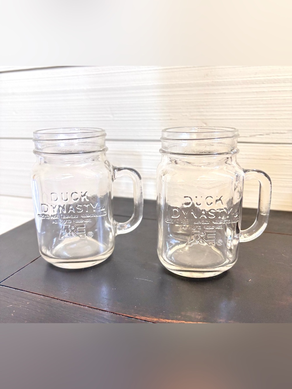 Duck Dynasty A&E Mason Jars Clear Handle TV Show Drink Beverages Glass Set Of 2